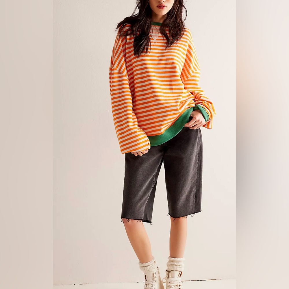 NWOT Free People Classic Stripe Oversized Crewneck Sweatshirt